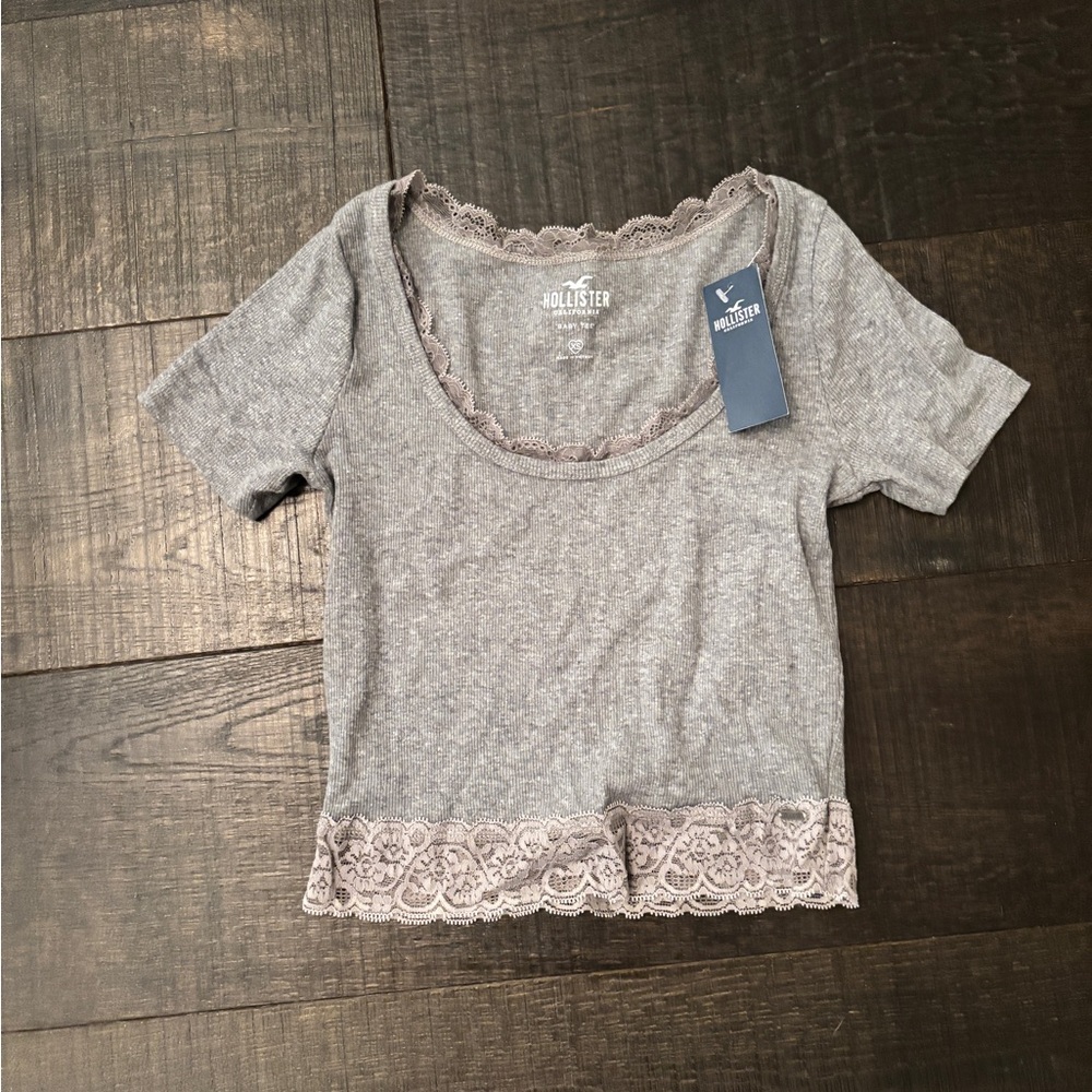 Hollister Gray Lace Crop Top